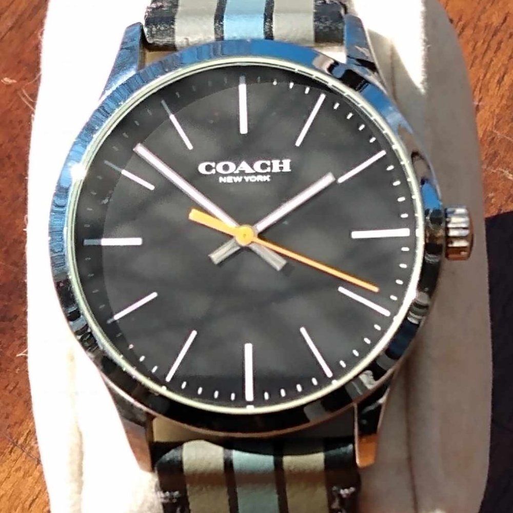 Mens or Womens Coach Watch with Leather Striped Band Running
